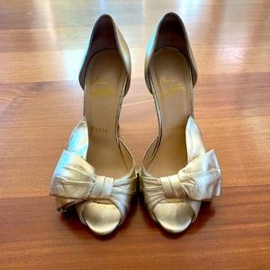 Christian Louboutin Gold Leather Bow D’orsay Pumps 100
